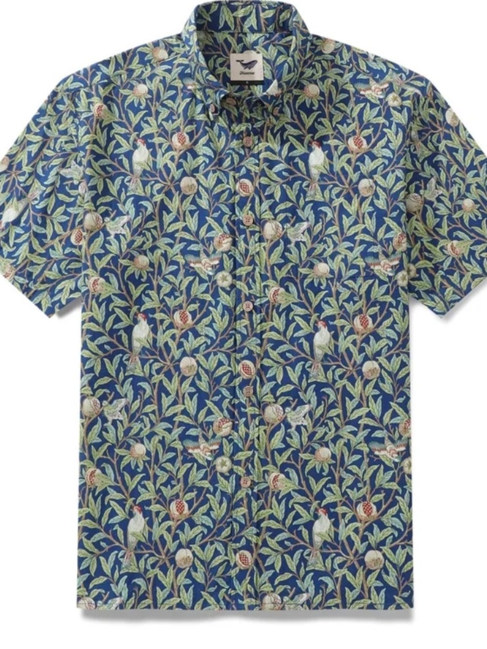 NWOT Yiume Morris Hawaiian Shirt 1960s Retro Shirt Cotton Birds & Pomegranates - Picture 2 of 9